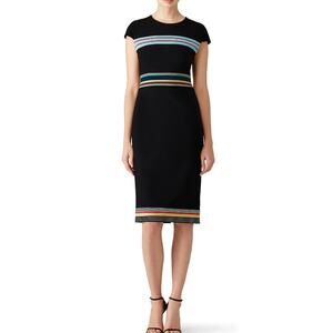 Diane Von Furstenberg Hadlie Sheath Dress Black Multi Stripes 0 Business Casual